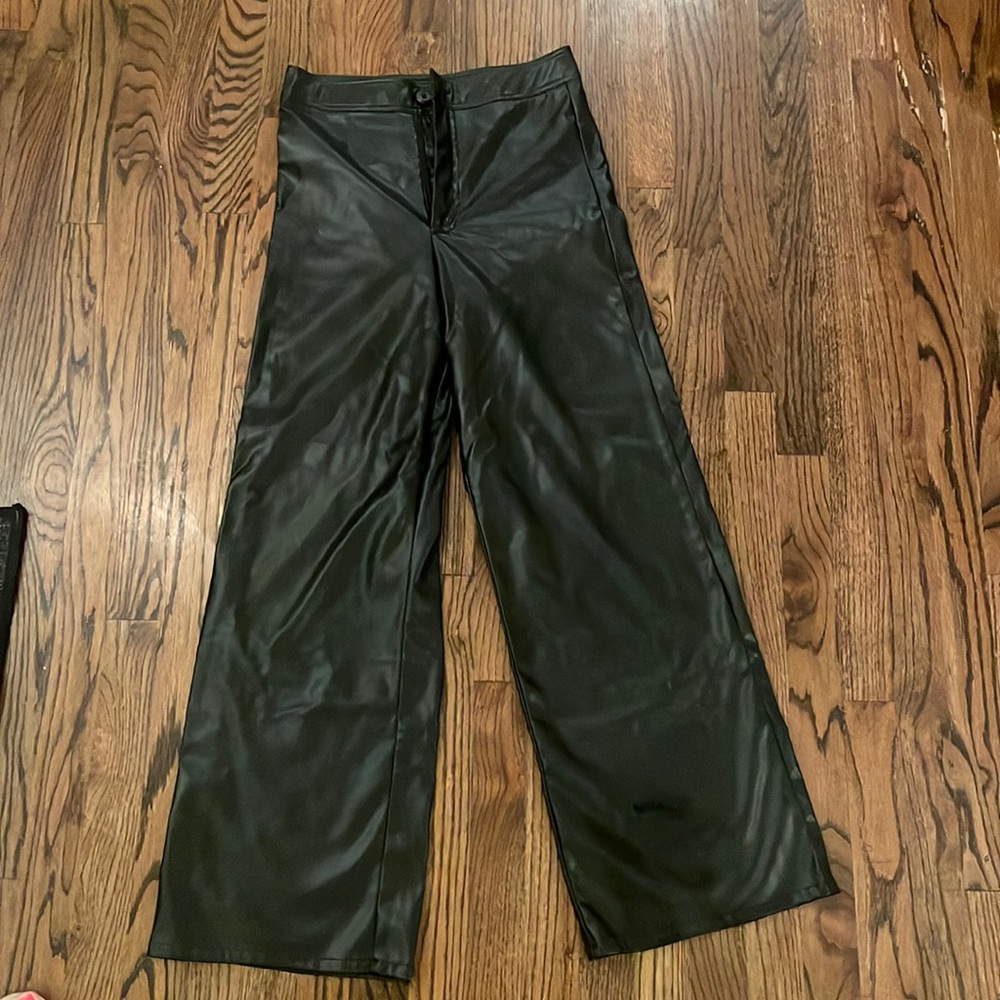 Straight leg black leather pants